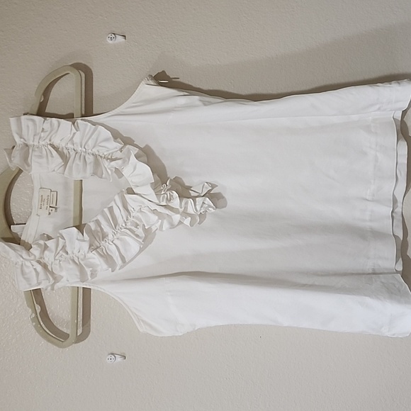 Kate Spade Blouse Ruffled Cotton White Keyhole Front Closure Sleeveless size Med - Picture 1 of 7